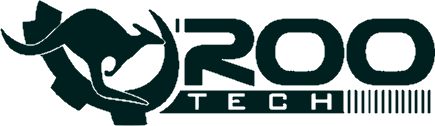 Logo featuring a stylized kangaroo silhouette with the text "ROO TECH" in bold letters.