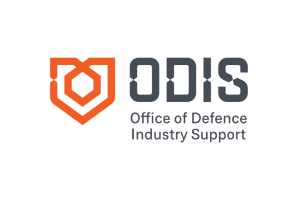 A logo with a red shield-like design, the letters 'ODIS' beside it, and the text 'Office of Defence Industry Support' underneath.